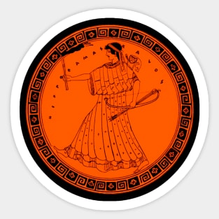 Goddess Artemis With Torch and Bow Attic Greek Vase Sticker
